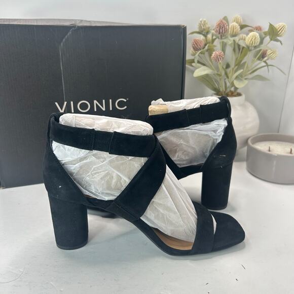 Vionic Marsanne Heeled Sandals Suede Black I8676T2002 Women's 9 Wide Tried On - Picture 6 of 10